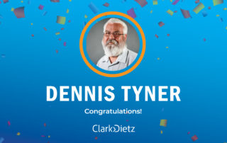 Congratulations to Dennis Tyner on his retirement from Clark Dietz. Features headshot photograph and confetti.