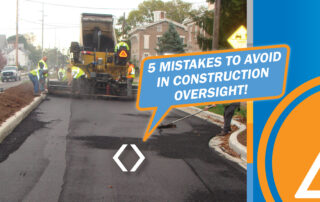 5 mistakes to avoid in construction oversight featuring an image of a paving crew constructing a street